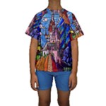 Beauty Stained Glass Castle Building Kids  Short Sleeve Swimwear