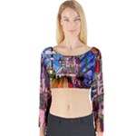 Beauty Stained Glass Castle Building Long Sleeve Crop Top