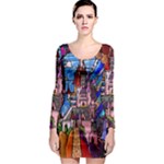 Beauty Stained Glass Castle Building Long Sleeve Bodycon Dress