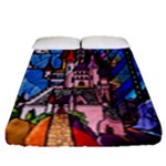 Beauty Stained Glass Castle Building Fitted Sheet (Queen Size)