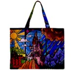 Beauty Stained Glass Castle Building Zipper Mini Tote Bag