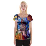 Beauty Stained Glass Castle Building Cap Sleeve Top