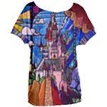 Beauty Stained Glass Castle Building Women s Oversized Tee