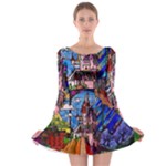 Beauty Stained Glass Castle Building Long Sleeve Skater Dress