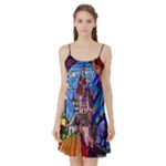 Beauty Stained Glass Castle Building Satin Night Slip