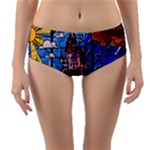 Beauty Stained Glass Castle Building Reversible Mid-Waist Bikini Bottoms