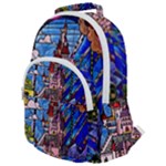 Beauty Stained Glass Castle Building Rounded Multi Pocket Backpack