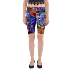 Beauty Stained Glass Castle Building Yoga Cropped Leggings from ArtsNow.com
