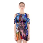 Beauty Stained Glass Castle Building Shoulder Cutout One Piece Dress