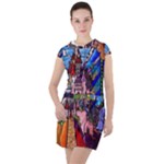 Beauty Stained Glass Castle Building Drawstring Hooded Dress
