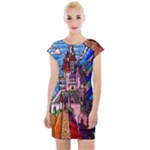 Beauty Stained Glass Castle Building Cap Sleeve Bodycon Dress