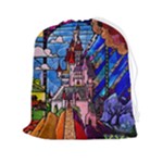 Beauty Stained Glass Castle Building Drawstring Pouch (2XL)