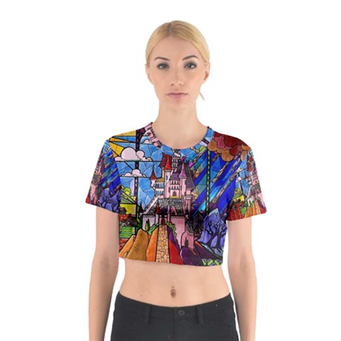 Beauty Stained Glass Castle Building Cotton Crop Top from ArtsNow.com