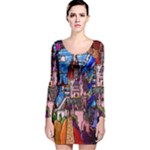 Beauty Stained Glass Castle Building Long Sleeve Velvet Bodycon Dress