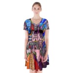 Beauty Stained Glass Castle Building Short Sleeve V-neck Flare Dress