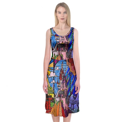 Beauty Stained Glass Castle Building Midi Sleeveless Dress from ArtsNow.com