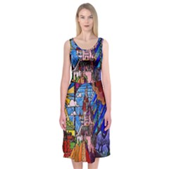 Beauty Stained Glass Castle Building Midi Sleeveless Dress from ArtsNow.com