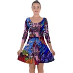 Beauty Stained Glass Castle Building Quarter Sleeve Skater Dress