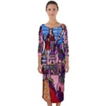 Beauty Stained Glass Castle Building Quarter Sleeve Midi Bodycon Dress