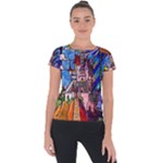 Beauty Stained Glass Castle Building Short Sleeve Sports Top 