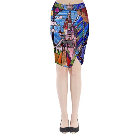 Beauty Stained Glass Castle Building Midi Wrap Pencil Skirt from ArtsNow.com