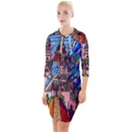 Beauty Stained Glass Castle Building Quarter Sleeve Hood Bodycon Dress