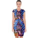 Beauty Stained Glass Castle Building Capsleeve Drawstring Dress 