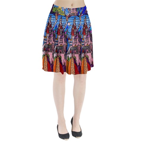 Beauty Stained Glass Castle Building Pleated Skirt from ArtsNow.com