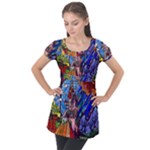 Beauty Stained Glass Castle Building Puff Sleeve Tunic Top