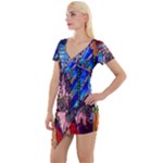 Beauty Stained Glass Castle Building Short Sleeve Asymmetric Mini Dress