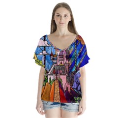 V-Neck Flutter Sleeve Top 