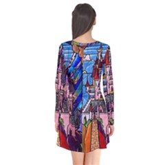 Long Sleeve V-neck Flare Dress 