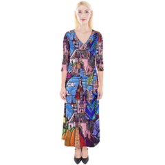 Quarter Sleeve Wrap Maxi Dress 