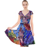 Beauty Stained Glass Castle Building Cap Sleeve Front Wrap Midi Dress