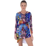 Beauty Stained Glass Castle Building Asymmetric Cut-Out Shift Dress
