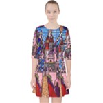 Beauty Stained Glass Castle Building Quarter Sleeve Pocket Dress