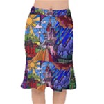 Beauty Stained Glass Castle Building Short Mermaid Skirt
