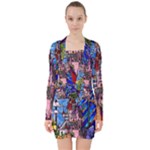 Beauty Stained Glass Castle Building V-neck Bodycon Long Sleeve Dress