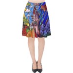 Beauty Stained Glass Castle Building Velvet High Waist Skirt