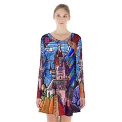 Long Sleeve Velvet V-neck Dress 