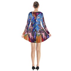 Long Sleeve Velvet V-neck Dress 