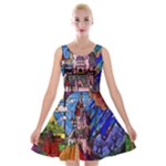 Beauty Stained Glass Castle Building Velvet Skater Dress
