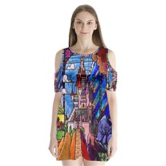 Beauty Stained Glass Castle Building Shoulder Cutout Velvet One Piece from ArtsNow.com