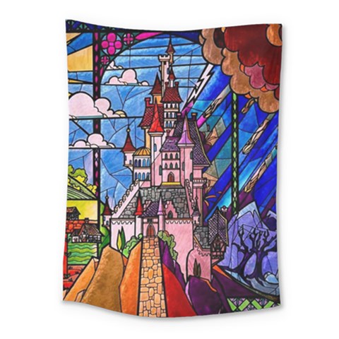 Beauty Stained Glass Castle Building Medium Tapestry from ArtsNow.com