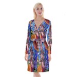 Beauty Stained Glass Castle Building Long Sleeve Velvet Front Wrap Dress