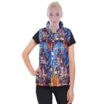 Beauty Stained Glass Castle Building Women s Button Up Vest
