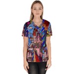 Beauty Stained Glass Castle Building Women s V-Neck Scrub Top