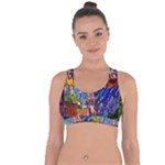 Beauty Stained Glass Castle Building Cross String Back Sports Bra
