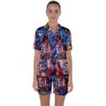 Beauty Stained Glass Castle Building Satin Short Sleeve Pajamas Set