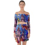 Beauty Stained Glass Castle Building Off Shoulder Top with Skirt Set